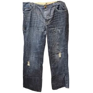 Cohesive & Co California Mens 46x32 Distressed Relaxed Straight Jeans Dark Wash
